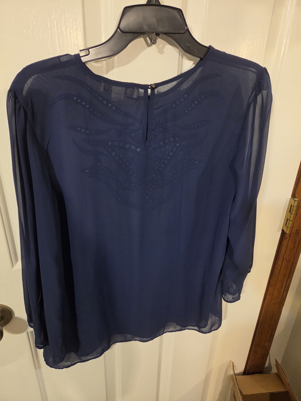 Women's Navy Embellished Chiffon Blouse - Picture 3 of 3
